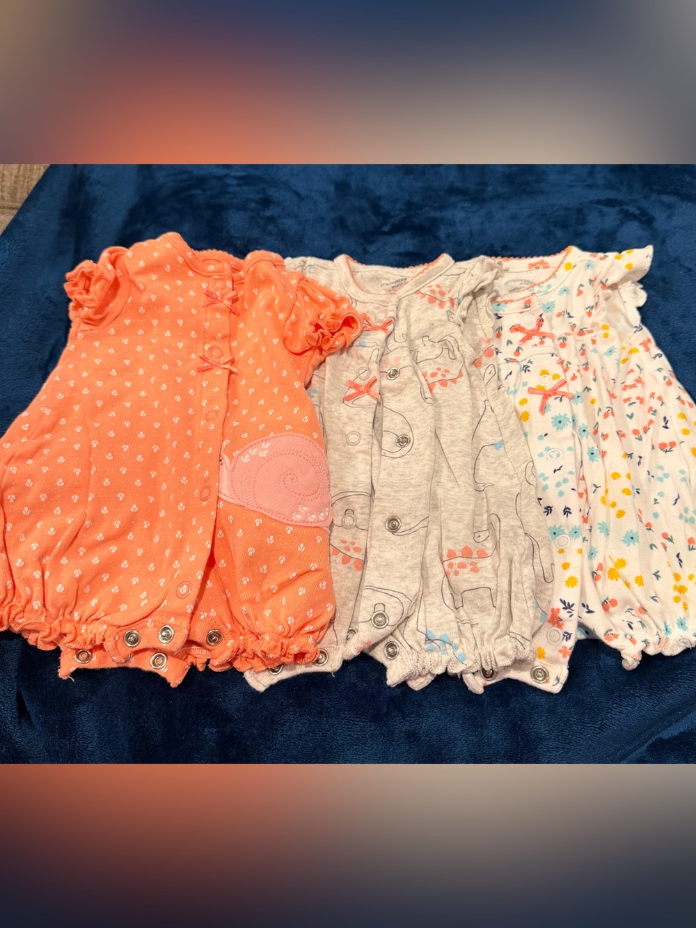Carter's Coral, Gray and White Baby Footie Romper Set - 3 Pack